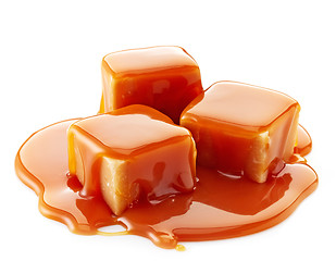 Image showing caramel candies and caramel sauce