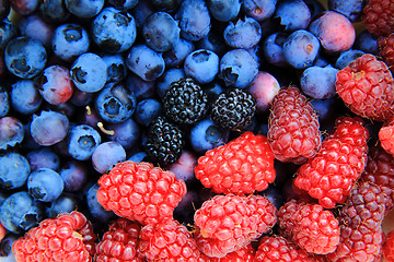 Image showing fruits background (blueberries, raspberries, blackberries)