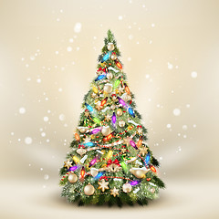 Image showing Christmas fir tree on elegant beige. EPS 10