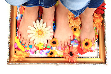 Image showing women feet (pedicure)  with flowers