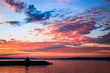 Image showing Sunset city lake embankment 