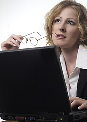 Image showing Business woman thinking