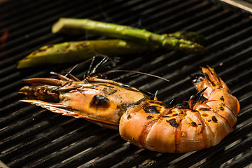 Image showing Grilled prawns on the grill