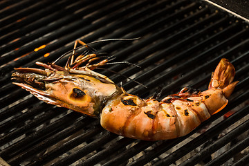 Image showing Grilled prawns on the grill