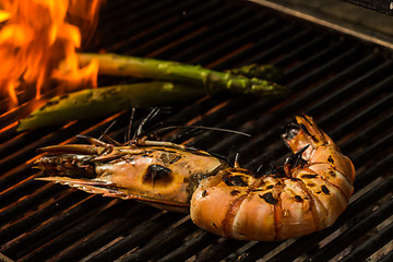 Image showing Grilled prawns on the grill