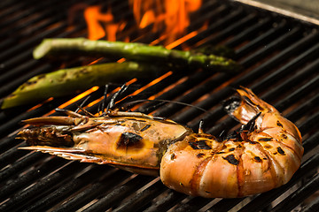 Image showing Grilled prawns on the grill