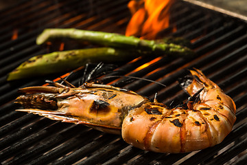 Image showing Grilled prawns on the grill