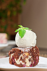 Image showing chocolate cake with jam ice cream