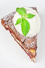 Image showing chocolate cake with jam ice cream