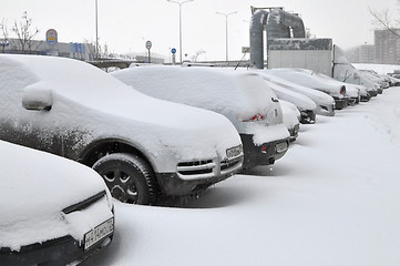 Image showing the cars brought by snow are in the yard.