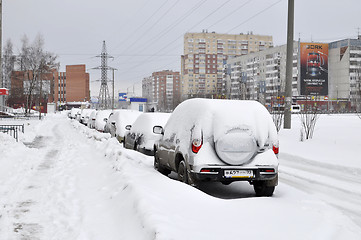 Image showing the cars brought by snow are in the yard.