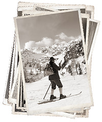 Image showing Vintage photos with vintage skier