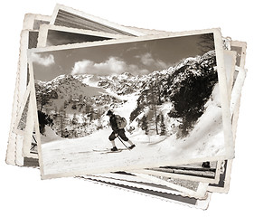 Image showing Vintage photos with vintage skier