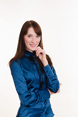 Image showing Portrait of a young beautiful girl in blue blouse