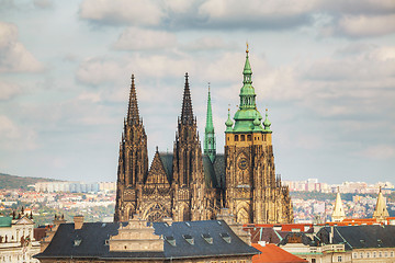 Image showing Aerial view of Prague with St. Vitus Cathedral