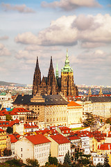 Image showing Aerial view of Prague with St Vitus Cathedral