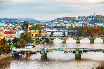 Image showing Overview of old Prague with Charles bridge