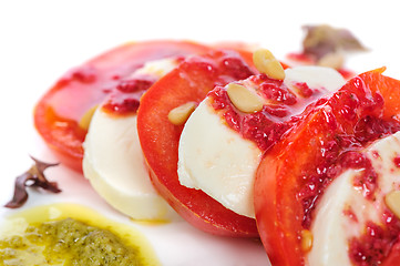 Image showing Caprese antipasto salad with mozarella cheese, tomatoes 