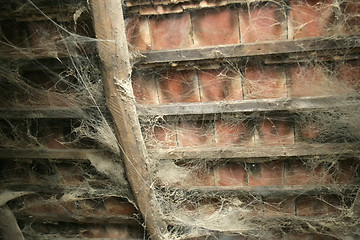 Image showing Cobweb in old roof