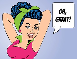 Image showing cute retro woman in comics style with message