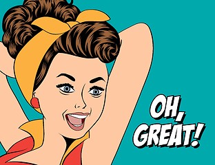 Image showing cute retro woman in comics style with message