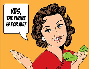 Image showing cute retro woman in comics style with message