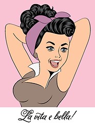 Image showing cute retro woman in comics style with message