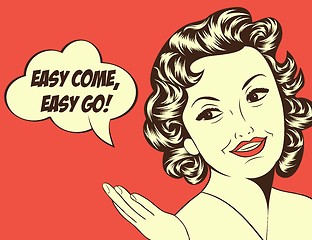 Image showing cute retro woman in comics style with message
