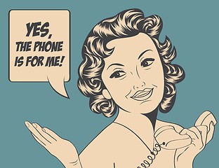 Image showing cute retro woman in comics style with message