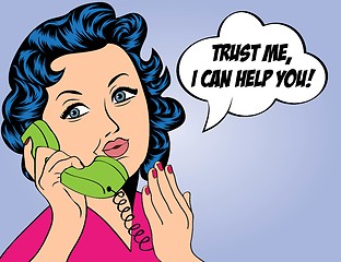 Image showing cute retro woman in comics style with message