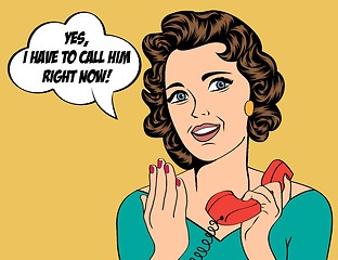 Image showing cute retro woman in comics style with message