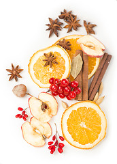 Image showing Christmas spices and dried orange sliceson 