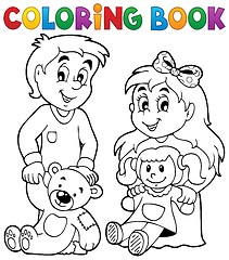 Image showing Coloring book children with toys 1