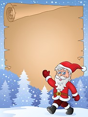 Image showing Parchment with walking Santa Claus