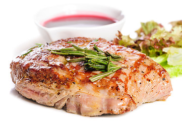 Image showing Grilled steaks and vegetable salad