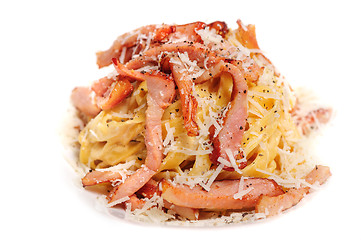 Image showing Pasta Carbonara with bacon and cheese