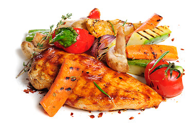 Image showing grilled chicken fillet and vegetables