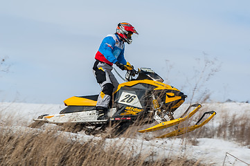 Image showing Snowmobile rider on sport track