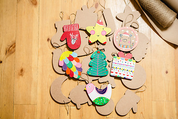 Image showing Cardboard toys for the Christmas tree or garland. New year decorations.