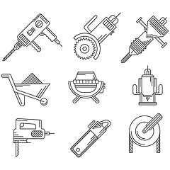 Image showing Black outline vector icons for construction equipment