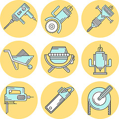 Image showing Flat line colored vector icons for construction equipment