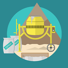 Image showing Flat vector illustration for construction site. Concrete mixer