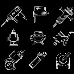 Image showing White outline vector icons for construction equipment