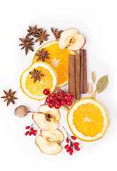 Image showing Christmas spices and dried orange sliceson 