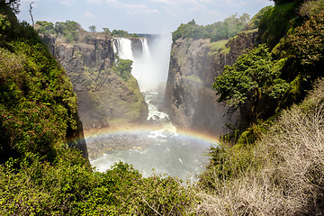 Image showing The Victoria falls with mist from water