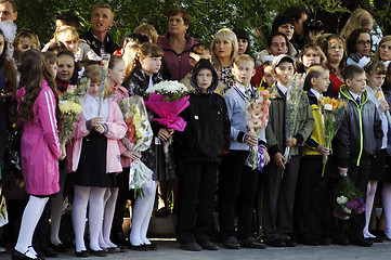 Image showing Pupils of elementary school on a solemn ruler on September 1 in 