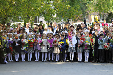 Image showing Pupils of elementary school on a solemn ruler on September 1 in 