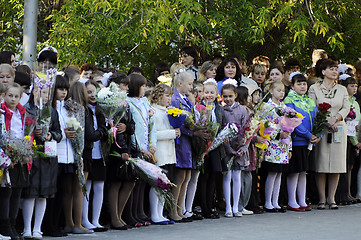 Image showing Pupils of elementary school on a solemn ruler on September 1 in 