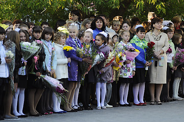 Image showing Pupils of elementary school on a solemn ruler on September 1 in 