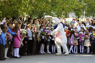 Image showing Pupils of elementary school on a solemn ruler on September 1 in 